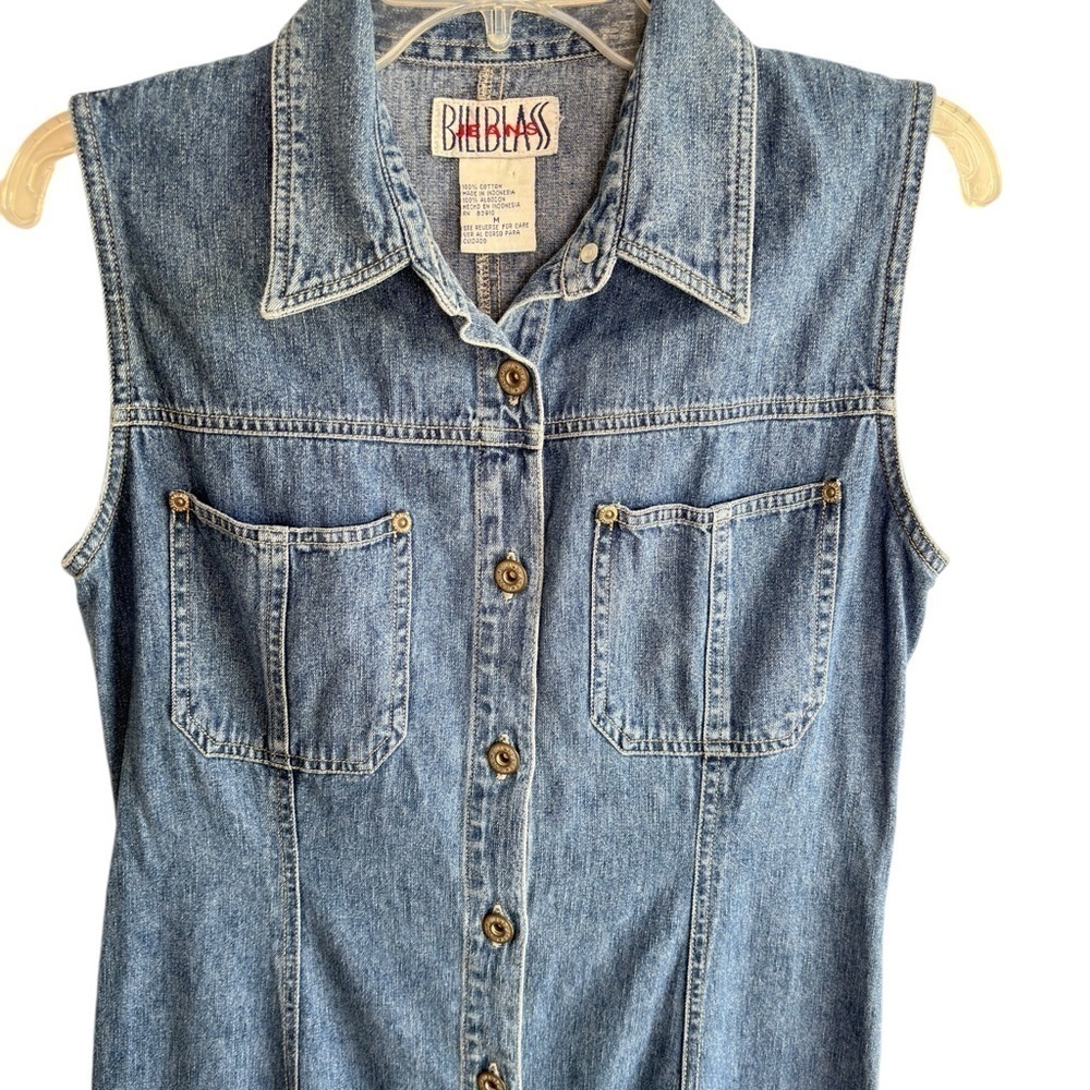 VTG Bill Blass Womens Denim Dress Medium Jumper Sleeveless Maxi Cottagecore 90s - Picture 4 of 16